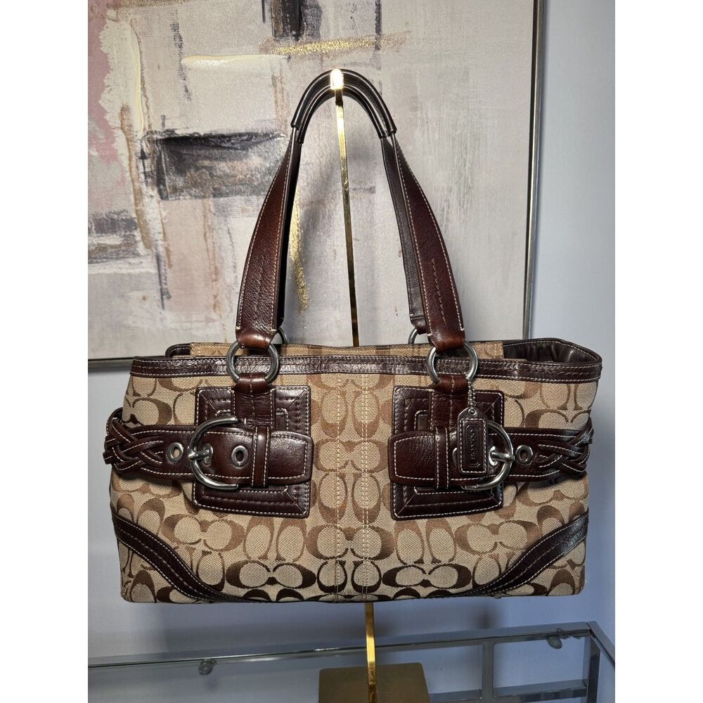 Vintage Coach Brown Signature Buckle Shoulder Tote Bag